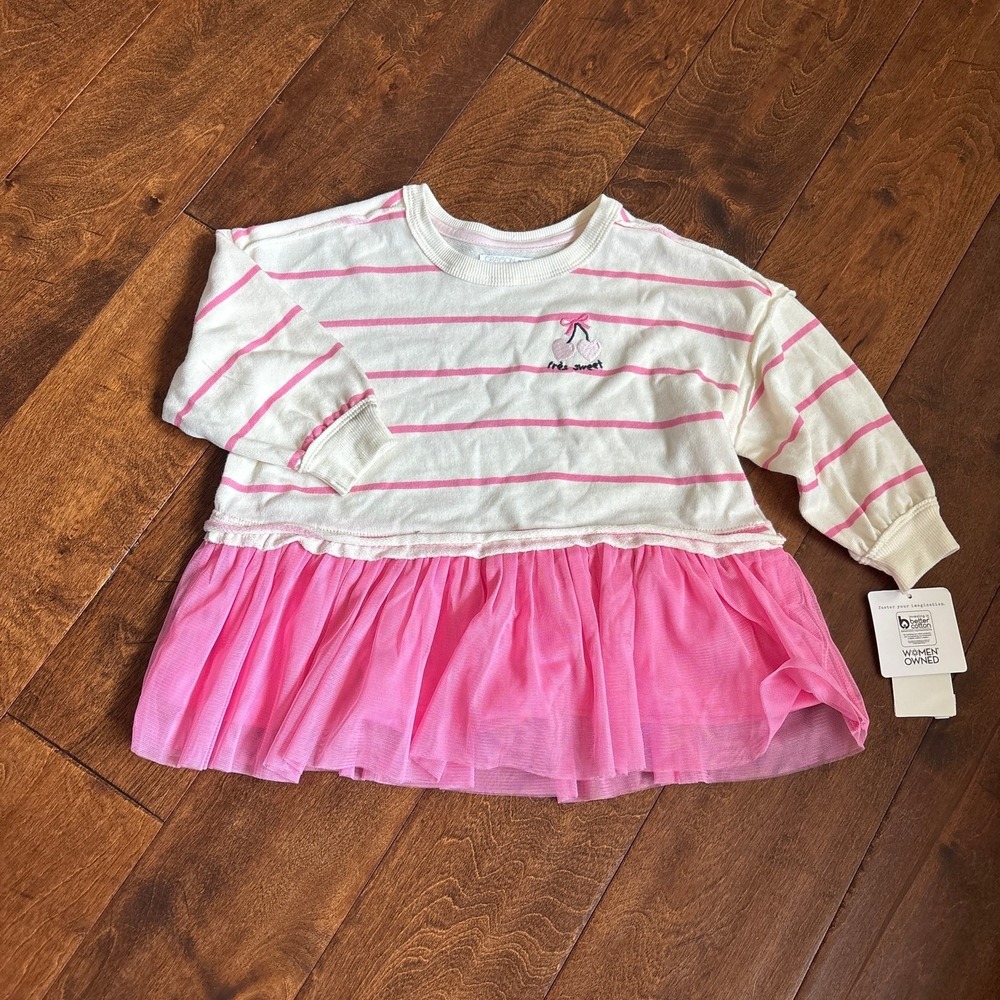 Grayson Mini Girls Dress 18 Months Pink Tulle Tutu Cherries NEW Striped
